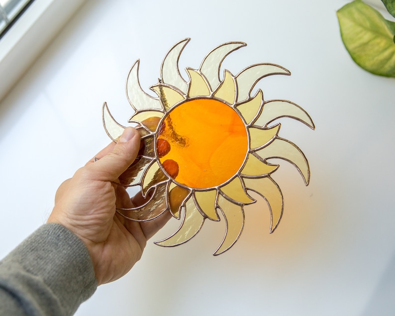 Modern Stained Glass Sun Suncatcher Custom Stained Glass Etsy