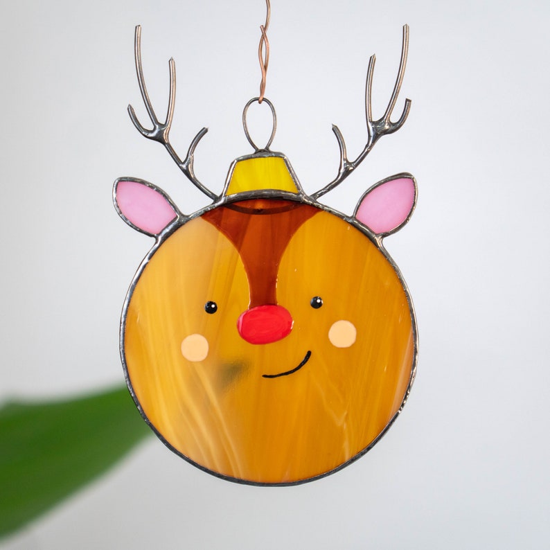 Holiday stained glass window hangings Christmas gifts Reindeer stained glass Christmas suncatcher Christmas balls image 4