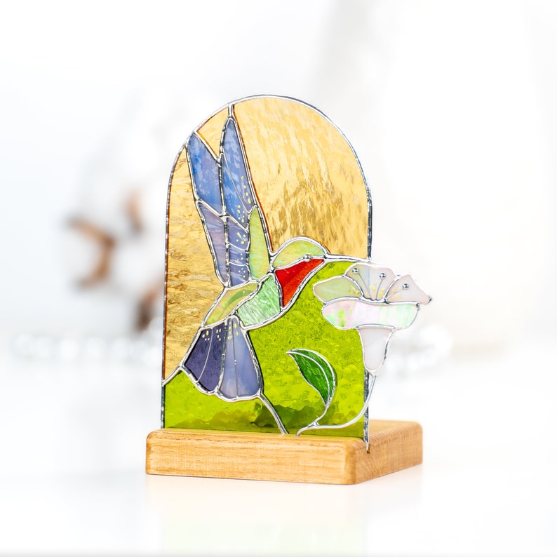 stained glass bird suncatcher made of colorful glass