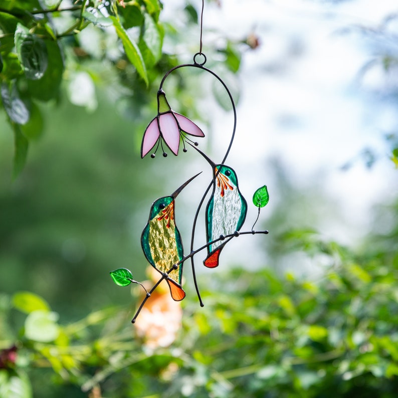 Hummingbird stained glass bird suncatcher