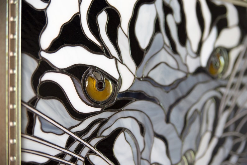 Modern stained glass white tiger wall art / Custom stained | Etsy