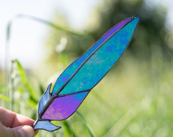 Raven feather stained glass window hangings Mothers Day gift Stained glass crow feather suncatcher Fathers Day gifts