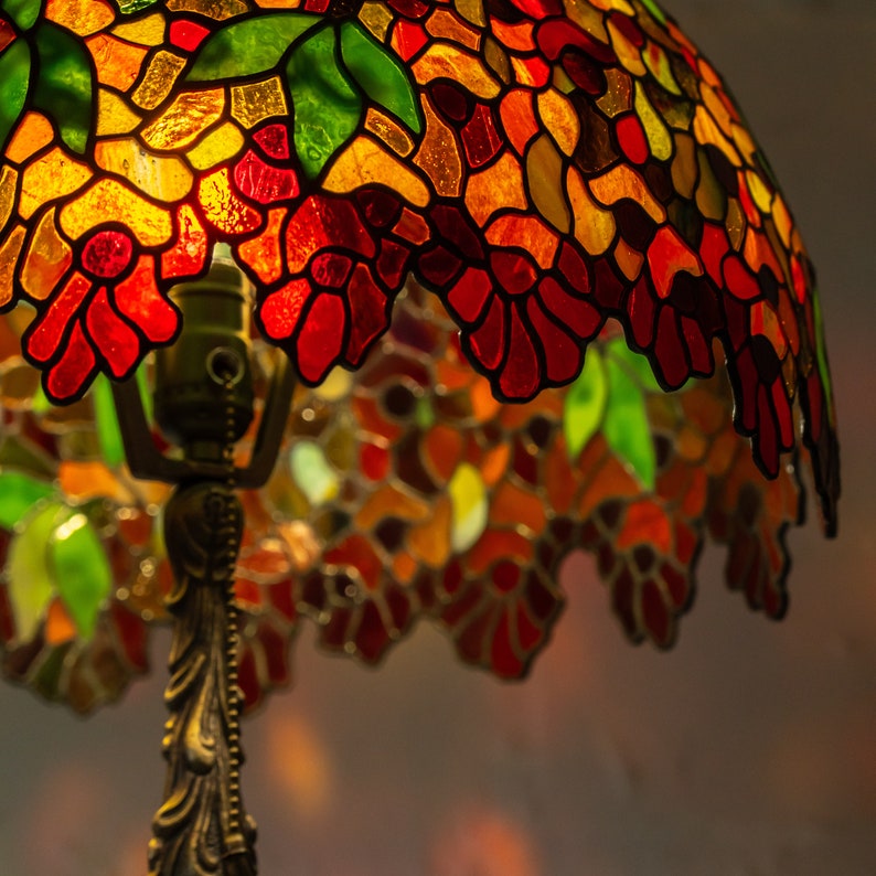 flowers on the lampshade made of stained glass