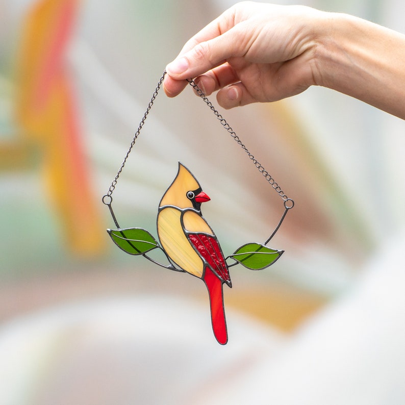 Cardinal Stained Glass Window Hangings Custom Stained Glass Etsy