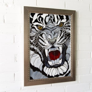stained glass white tiger ornament