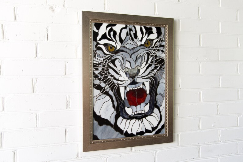 stained glass white tiger ornament