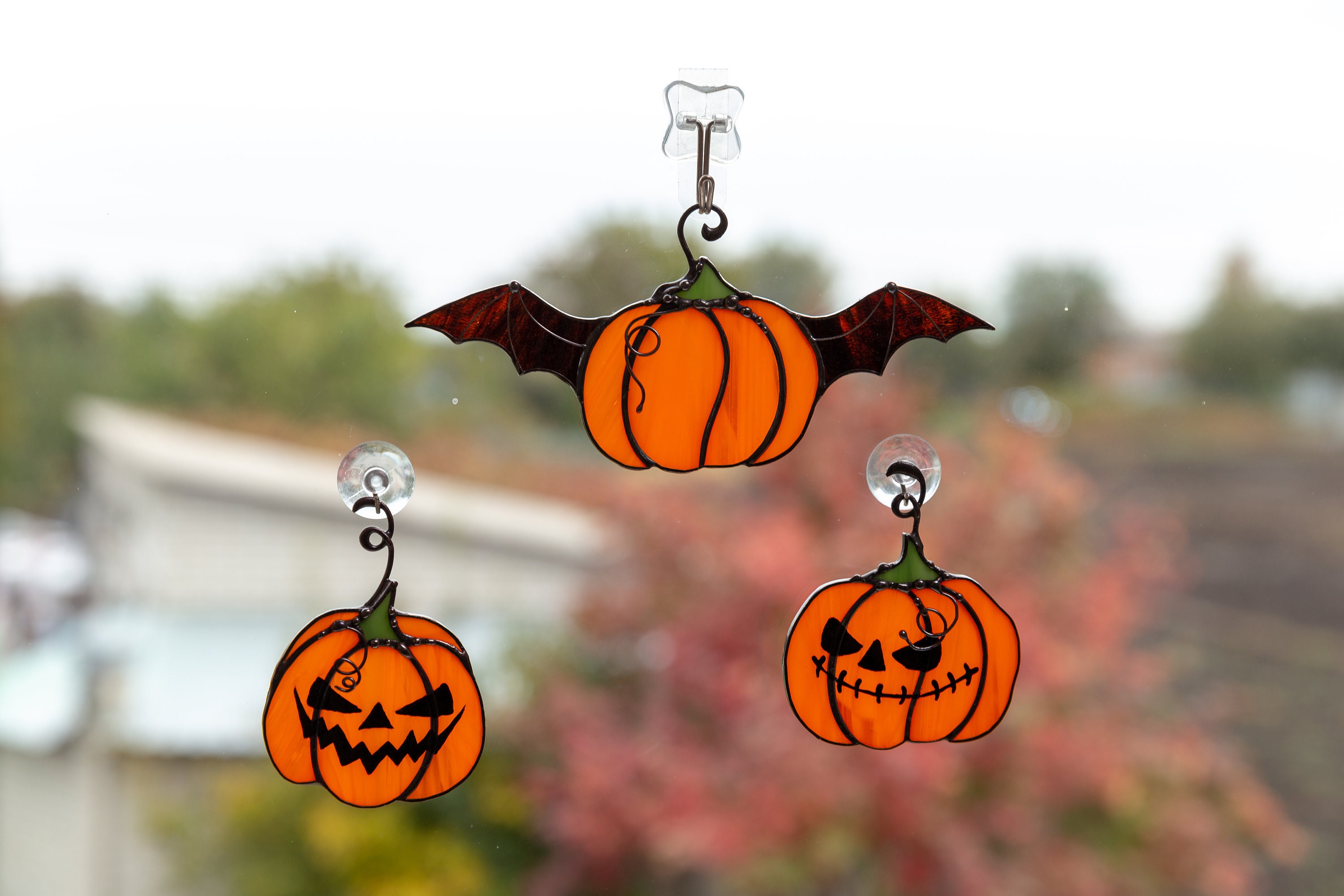 Halloween pumpkin stained glass decor Fall stained glass | Etsy