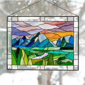 Grand Teton Buntglasfensterbehänge Einweihungsgeschenke neues Zuhause Benutzerdefinierte Buntglastafel Handgefertigtes Produkt Bergwandkunst