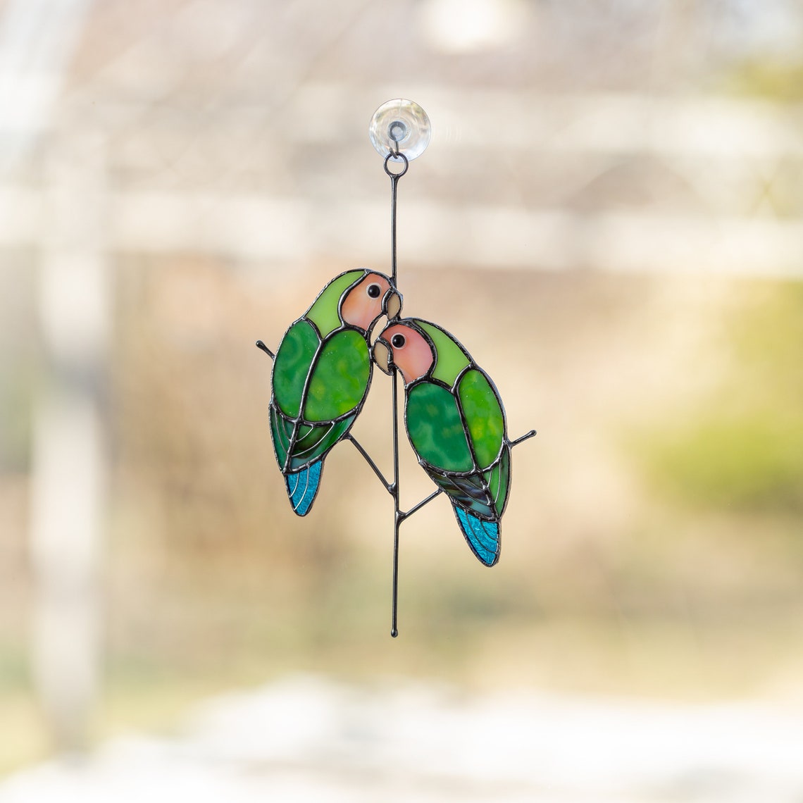 Love birds stained glass window hangings decor Anniversary Etsy
