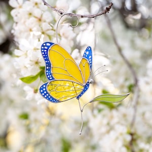 stained glass butterfly in Ukrainian colours decoration