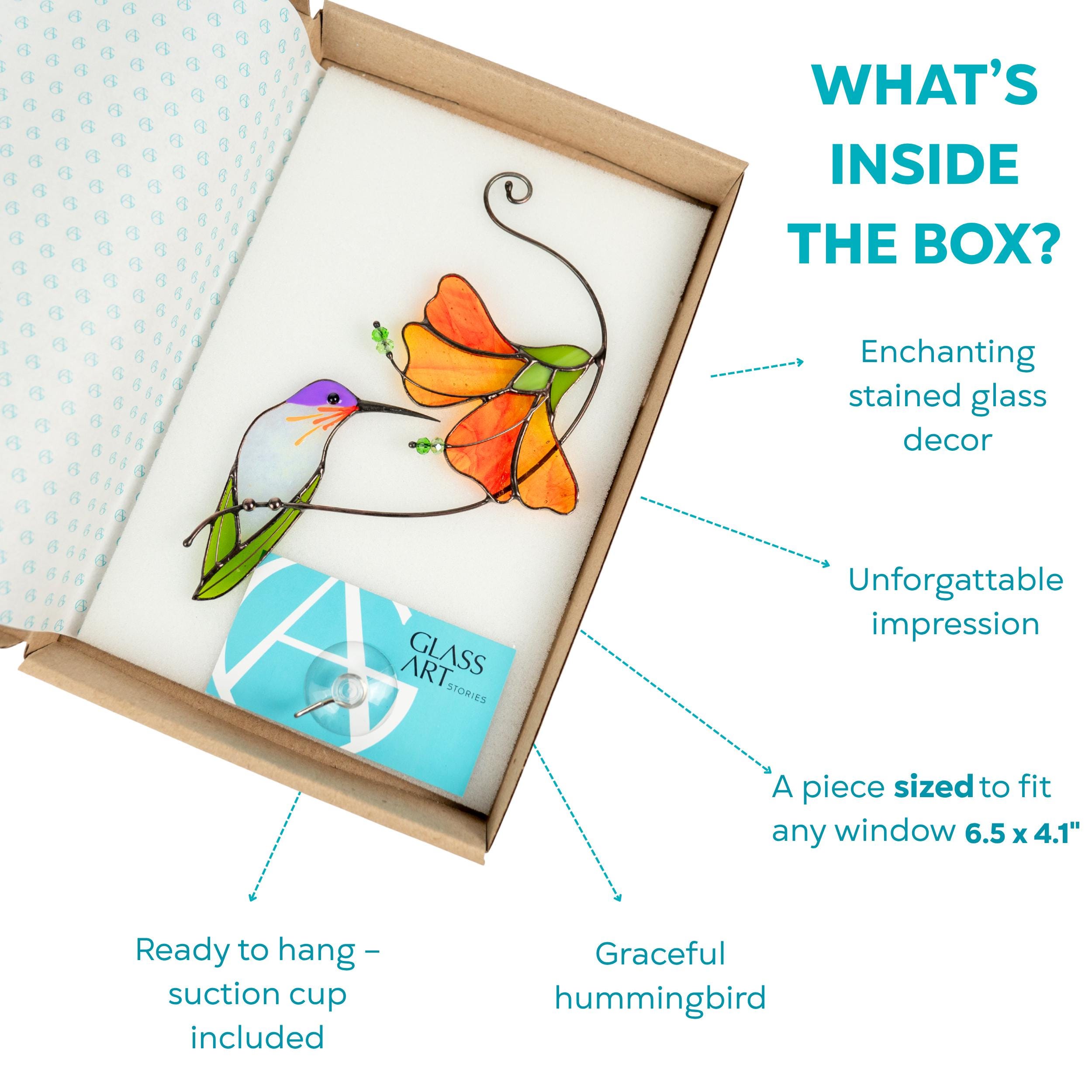 Zedesey Kolibri Mit Blume Buntglas-Sonnenfänger – Handgefertigter Fensterbehang, Bunte Dekoration Für Fenster, Geschenk Für Vogelliebhaber