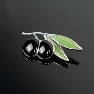 handcrafted glass black olives brooch