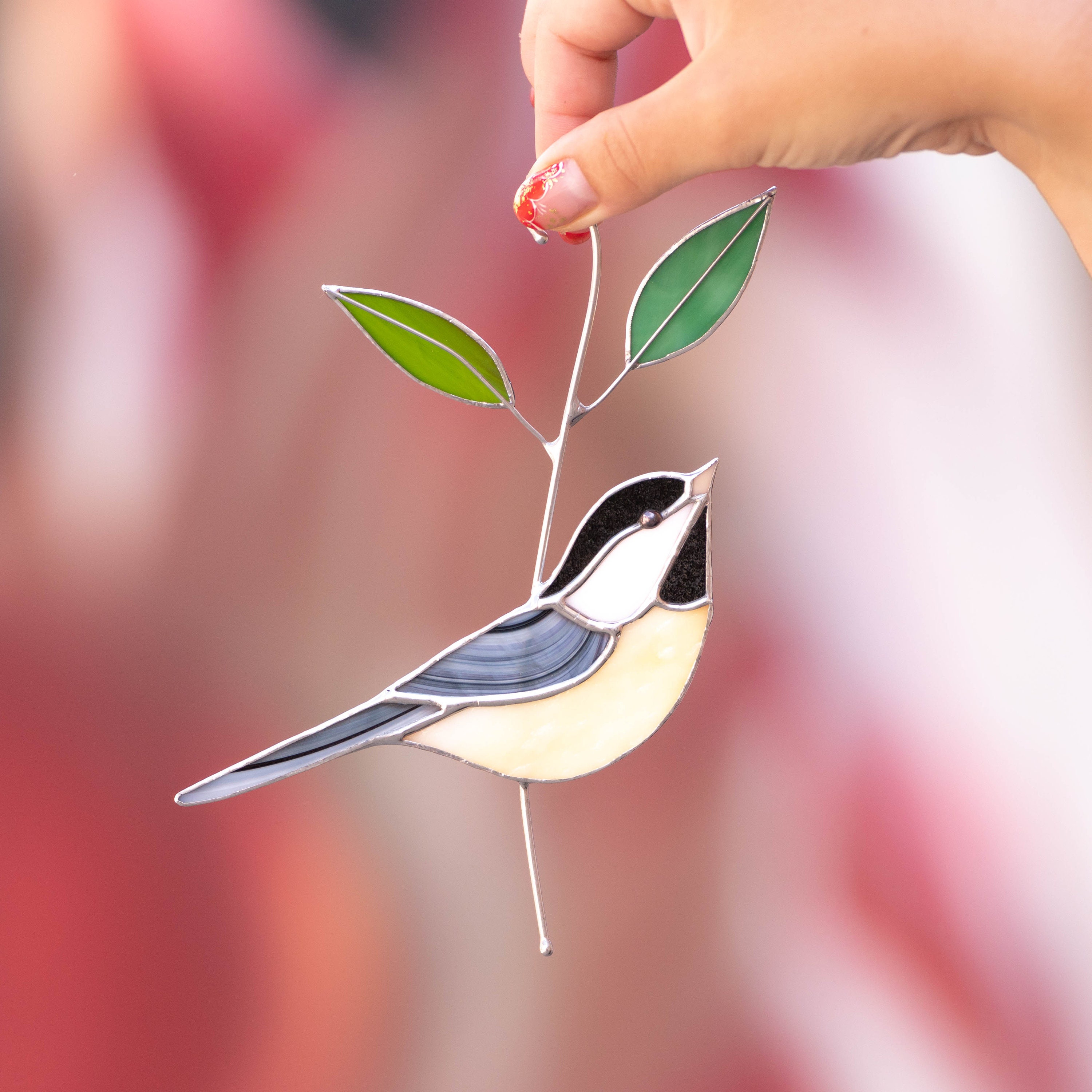 Black Capped Chickadee Stained Glass Window Hangings Christmas