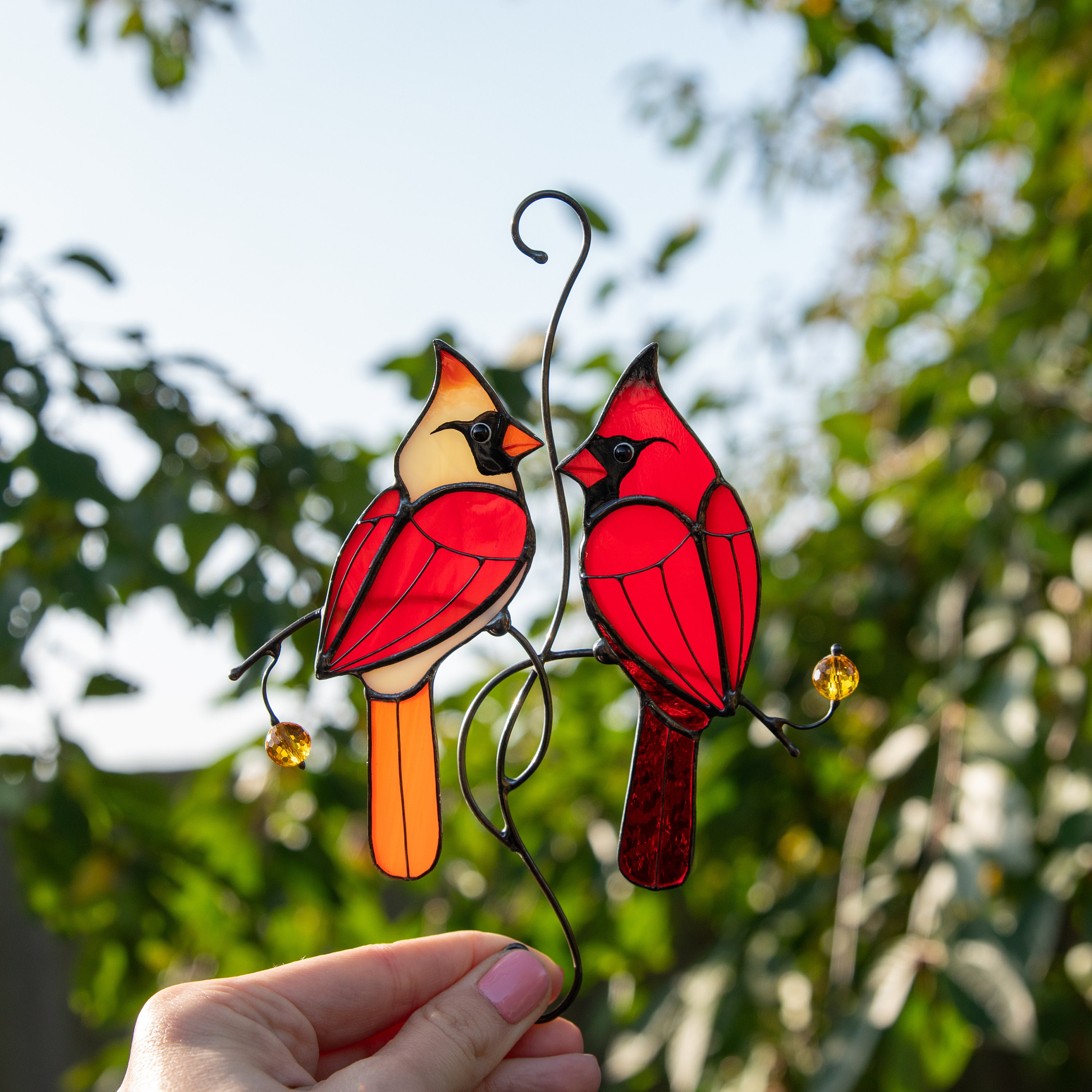 Stained glass cardinals gift Cardinal ornament for window Etsy