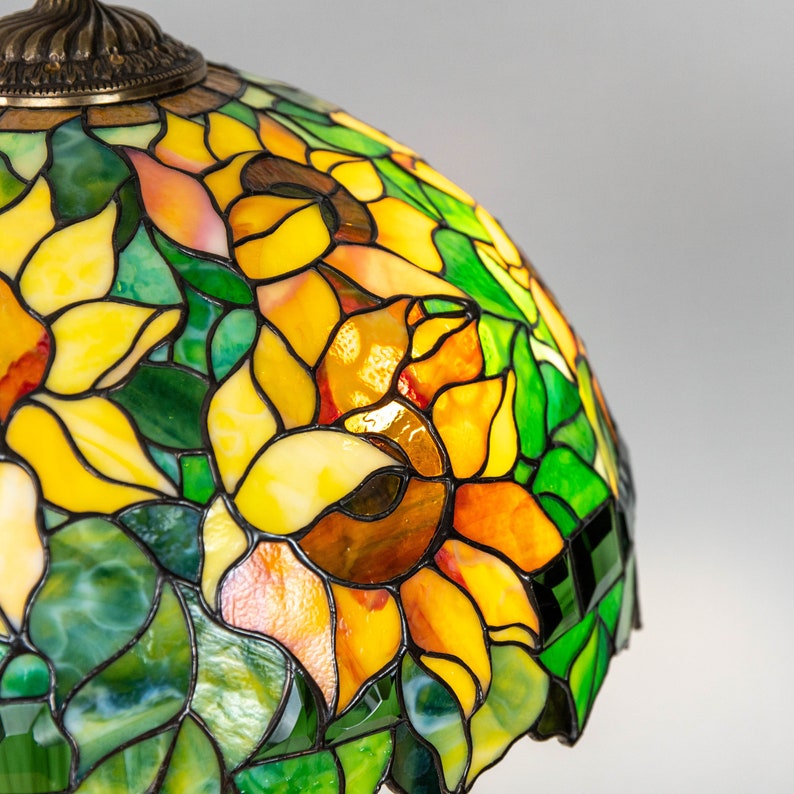 Sunflower Stained Glass Flower Lamp Shade Housewarming Gift Etsy