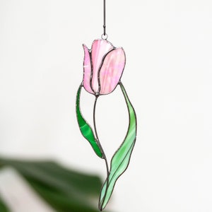Stained glass flower suncatcher Mothers Day gift Tulip stained glass window hangings Tulip charm image 4