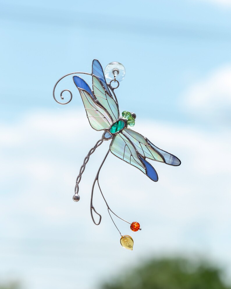 Dragonfly Stained glass window hangings gift Custom stained Etsy