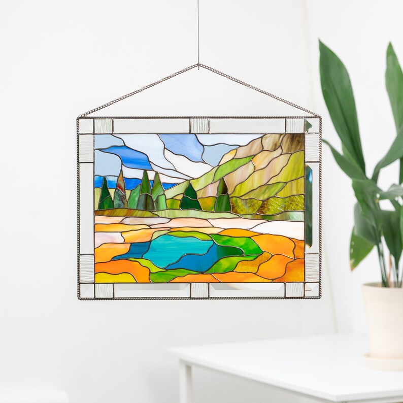 Yellowstone stained glass decoration for wall