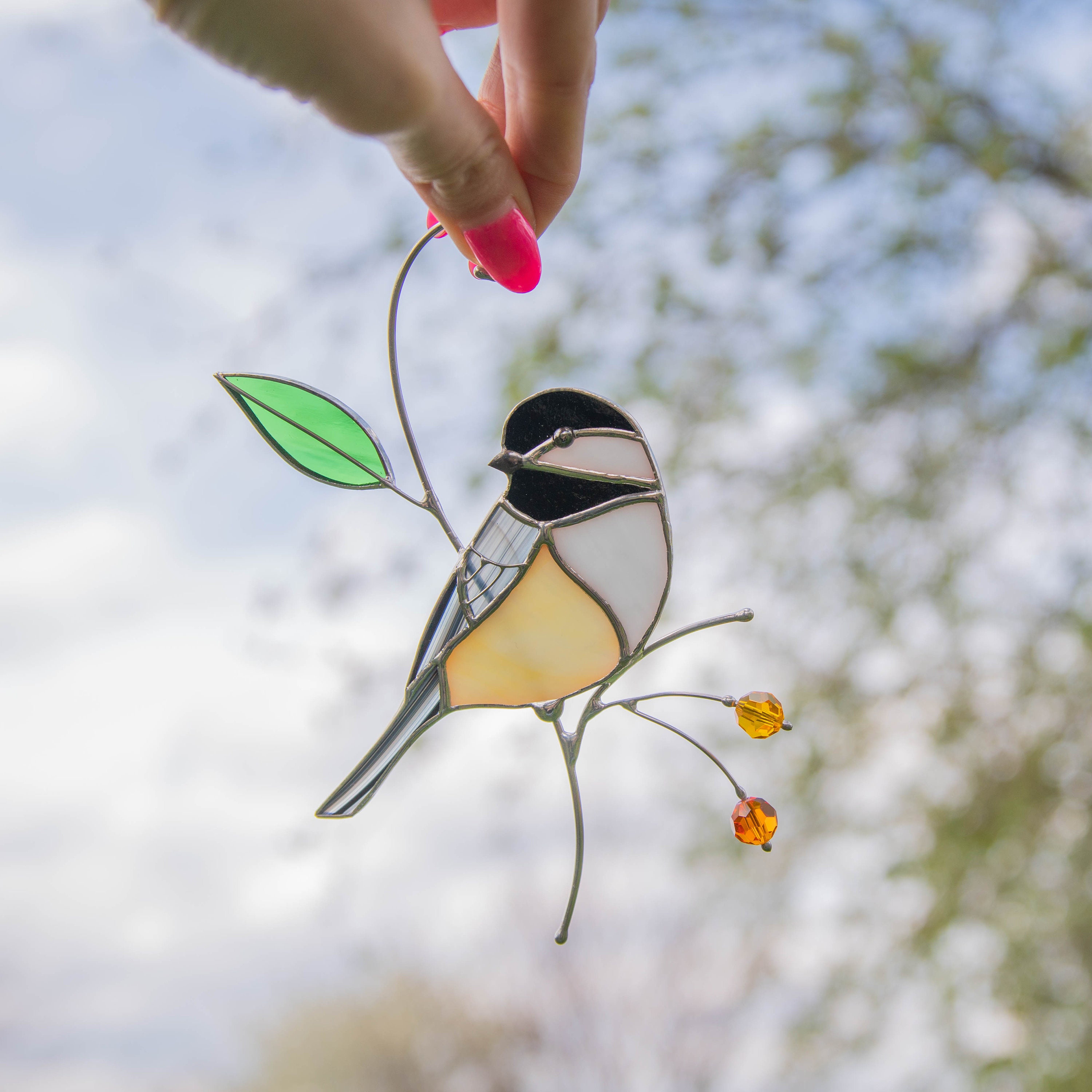Stained Glass Chickadee Suncatcher Christmas Gifts Bird Etsy Canada