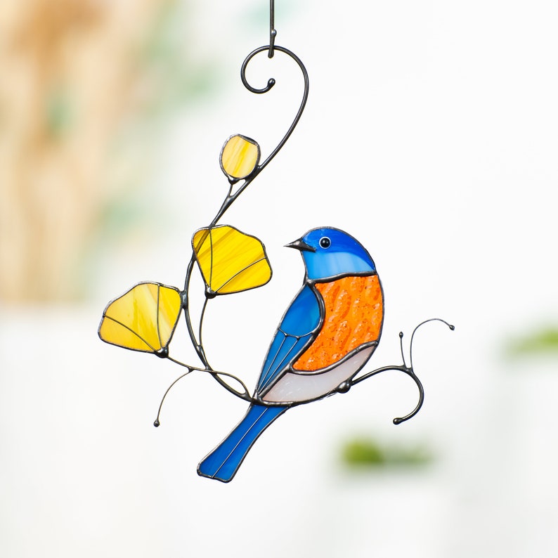 suncatcher of bluebird made of modern stained glass