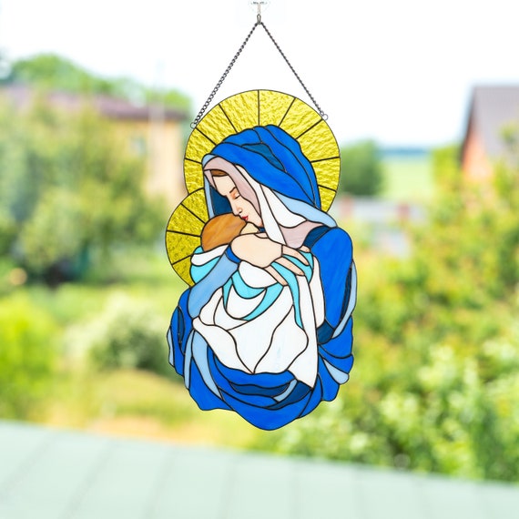 Virgin Mary Stained Glass Window Hangings Christmas Gifts Etsy