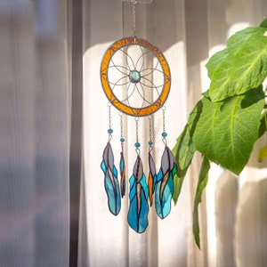 Stained glass feather dreamcatcher Home improvement Modern stained glass window hangings Birthday gift