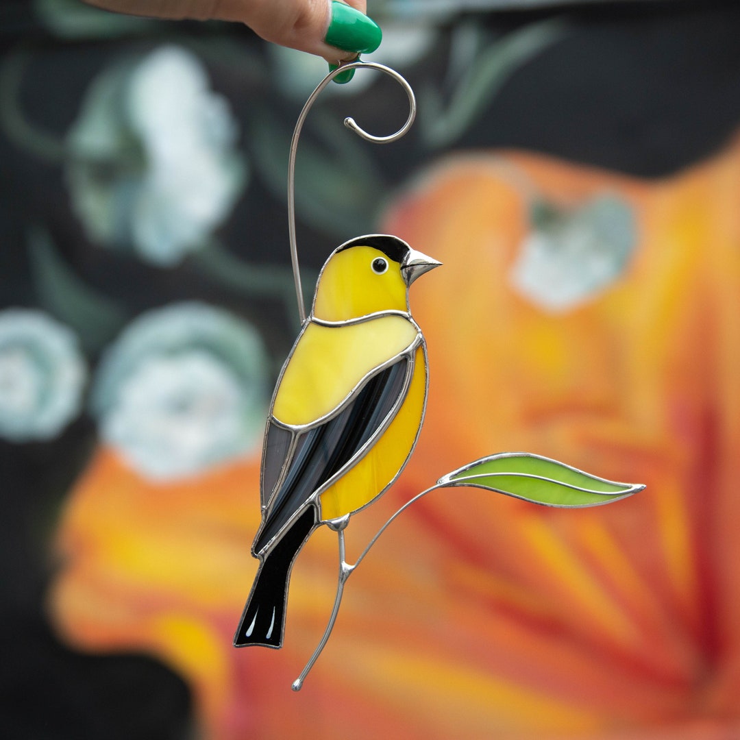 Goldfinch Stained Glass Window Hangings Unique Gift for Mom Custom