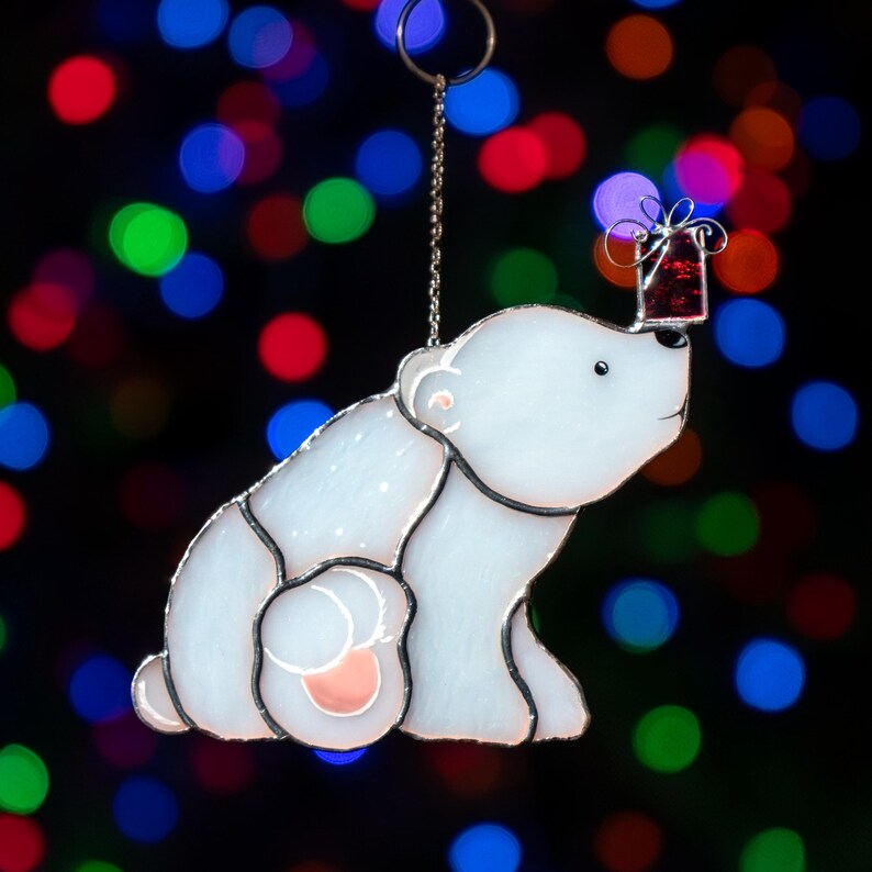 stained glass polar bear suncatcher