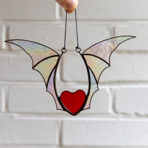 Valentine stained glass heart suncatcher goth home decor Stained glass bat honeymoon gifts Halloween decor image 10