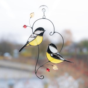 chickadees stained glass light catcher