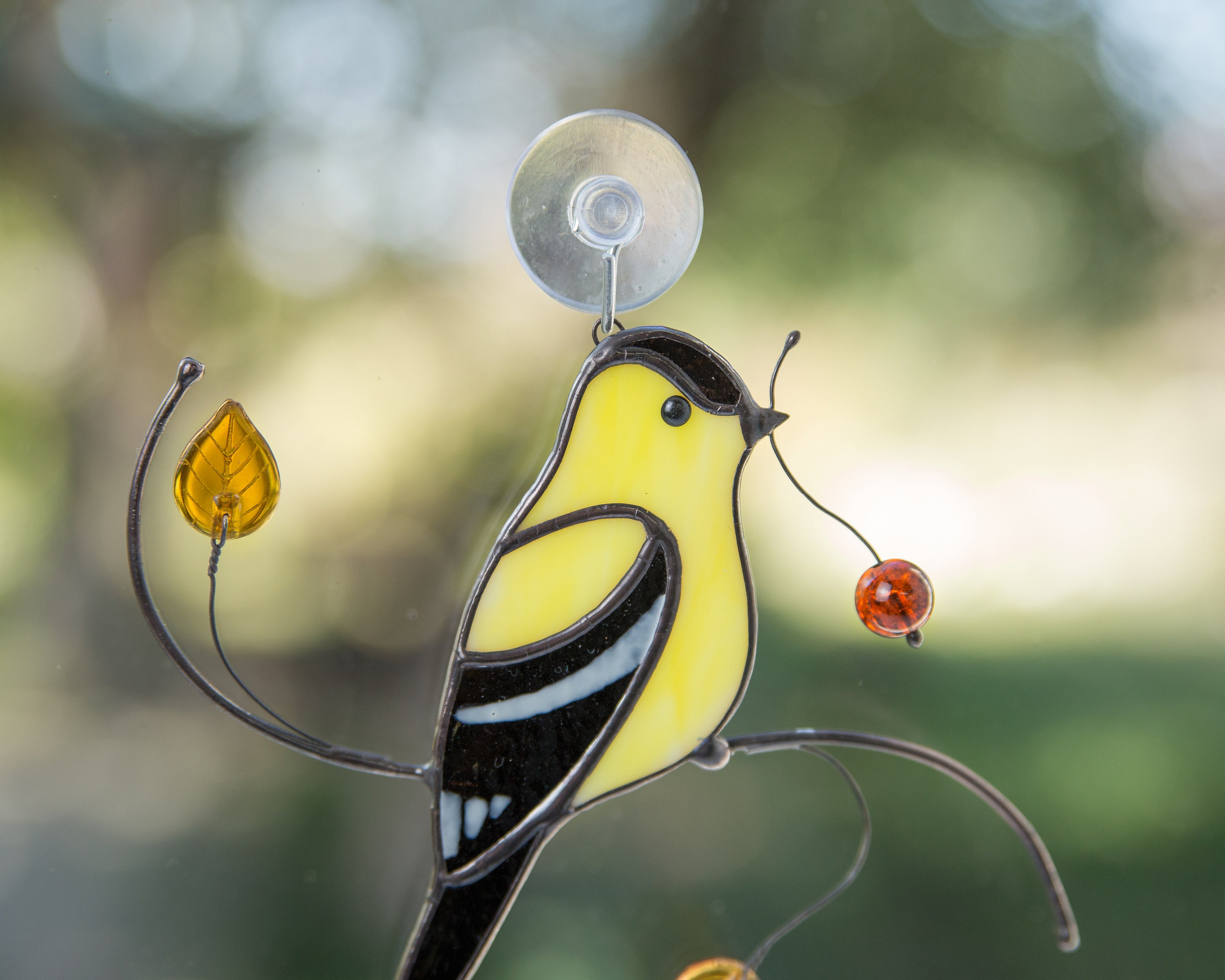 Goldfinch stained glass bird suncatcher Custom stained glass Etsy
