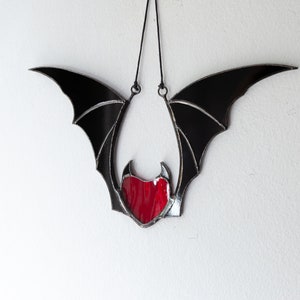 Valentine stained glass heart suncatcher goth home decor Stained glass bat honeymoon gifts Halloween decor image 5