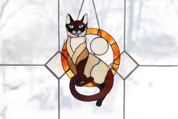 Siamois Chat Vitrail Sunacther Cadeau De Noel Cadeaux De Perte Etsy