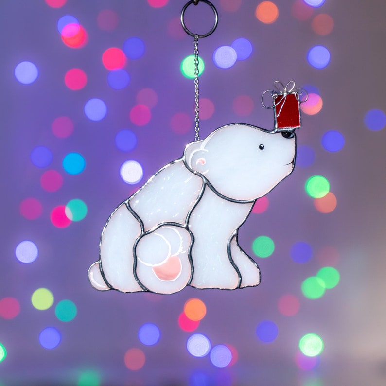 christmas decoration of polar bear stained glass