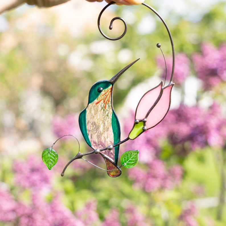 Hummingbird stained glass suncatcher
