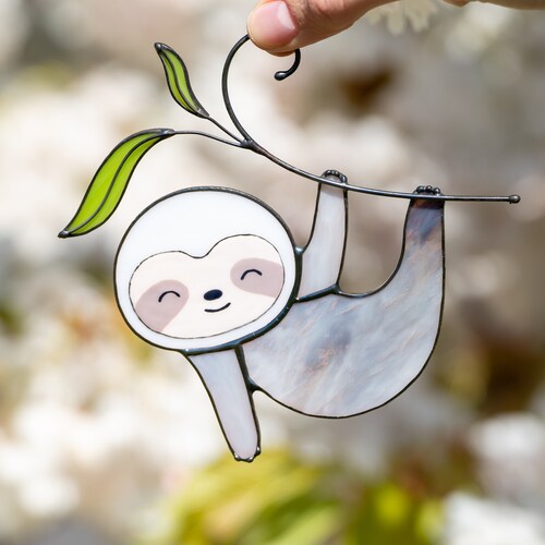 Stained glass sloth ornament Big sister gift Custom stained glass window hangings Sloth gifts Modern stained glass ornament