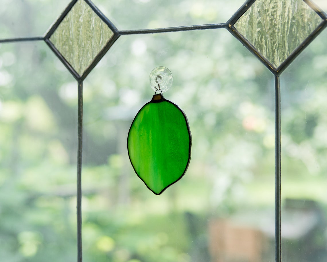 Lime stained glass suncatcher Custom stained glass lemon Etsy