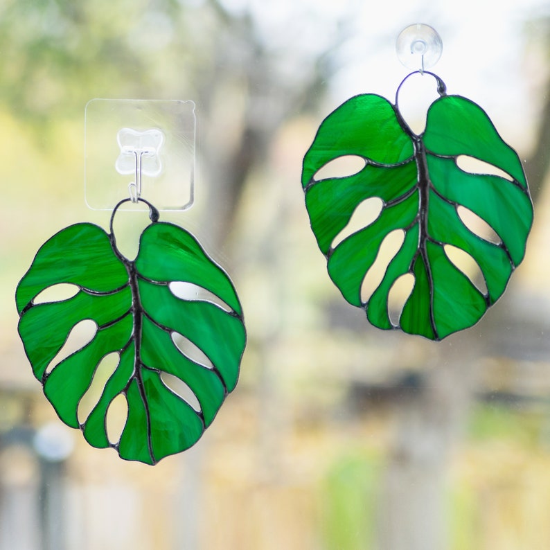 Monstera leaf stained glass suncatcher monstera plant custom Etsy