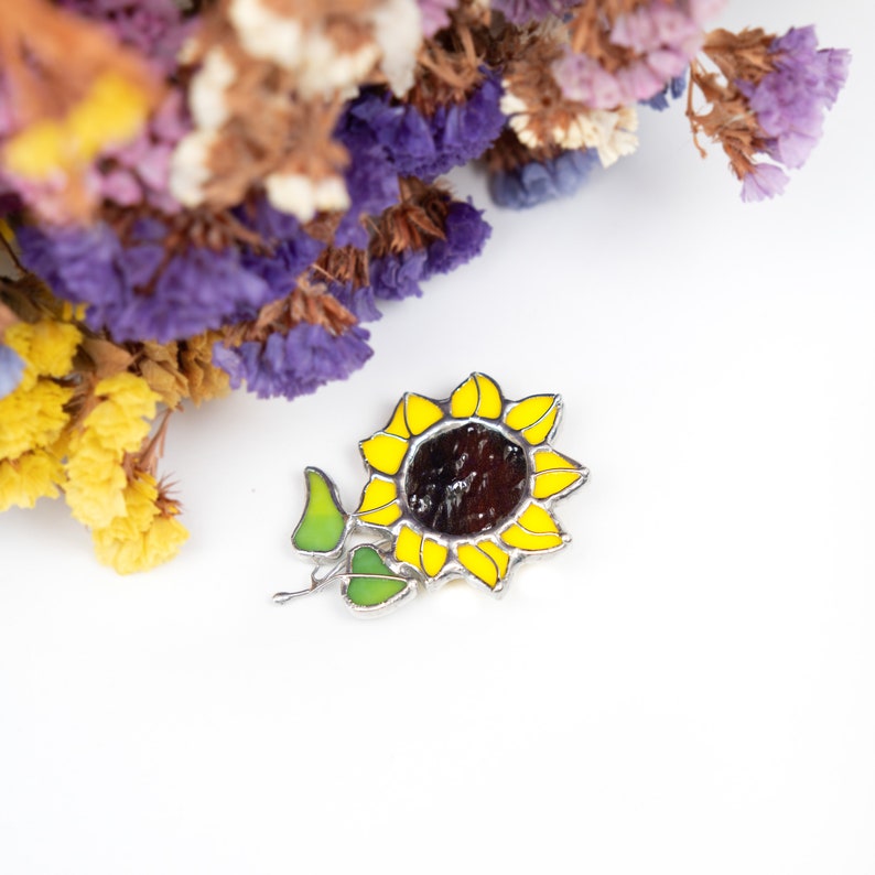 handcrafted glass Ukrainian sunflower pin