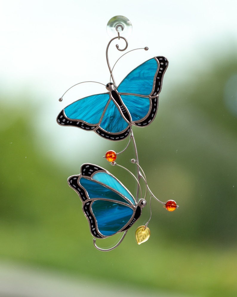 Stained glass butterfly suncatcher Morpho butterfly stained Etsy