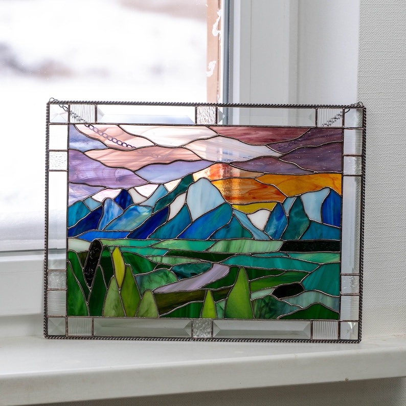 Vibrant landscape scene of Grand Teton National Park made of stained glass