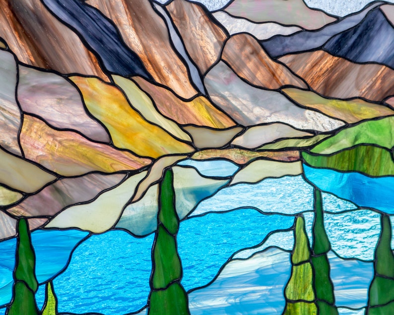 Custom stained glass panel Christmas gift Mountain stained Etsy