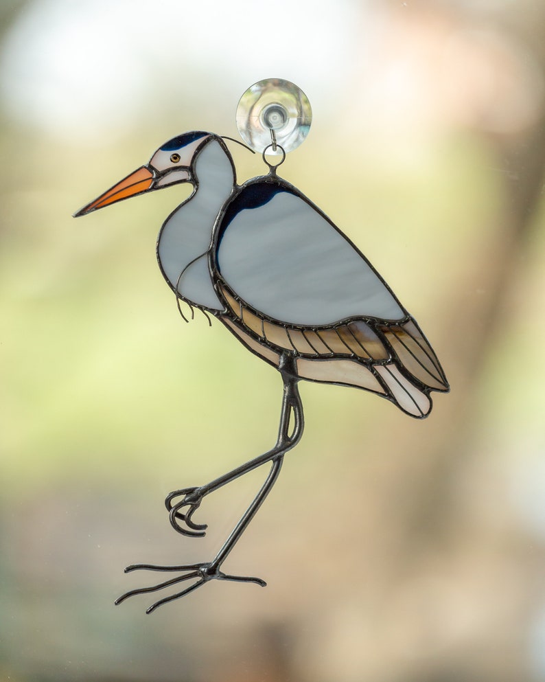 Great blue heron stained glass suncatcher Custom stained glass Etsy