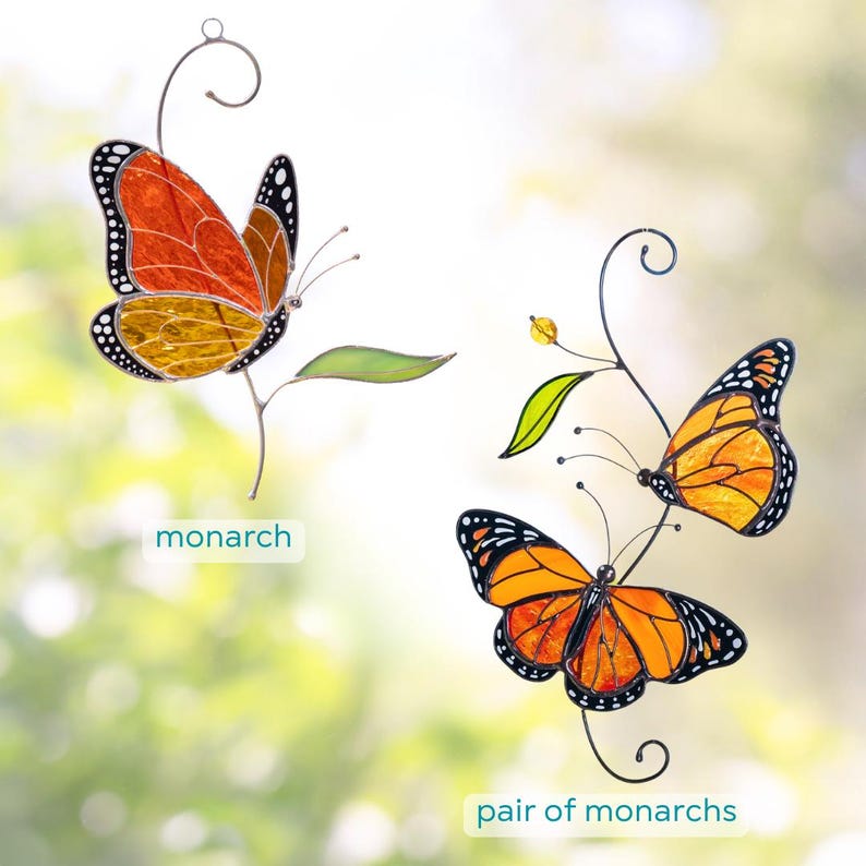 variation of monarchs made of stained glass
