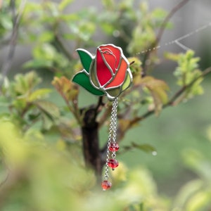 Rose stained glass plant pin