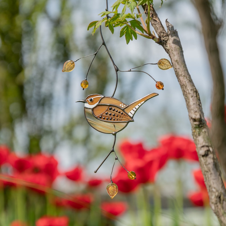 handmade glass carolina wren light catcher