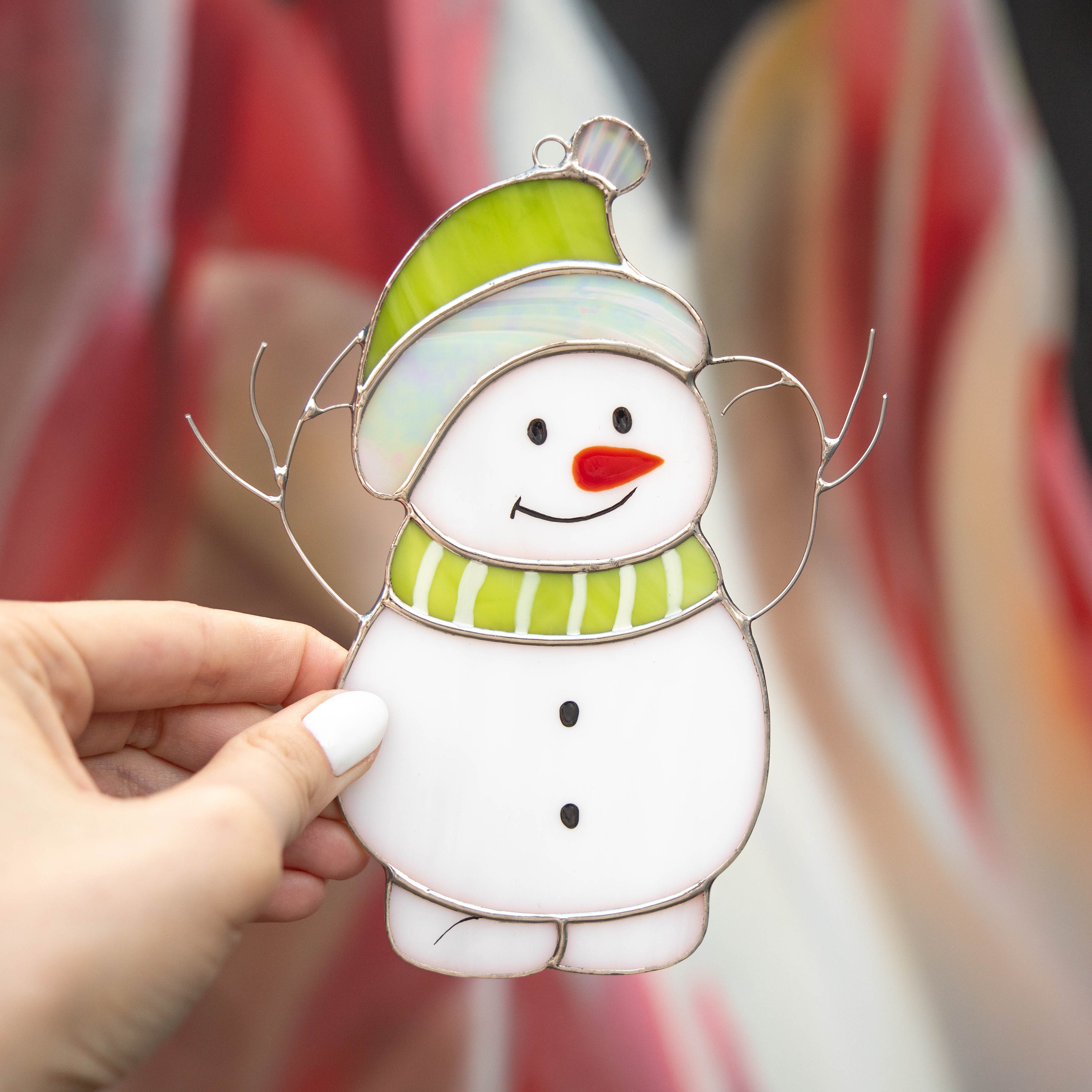 Discover Christmas Snowman Stained Glass Window Ornament