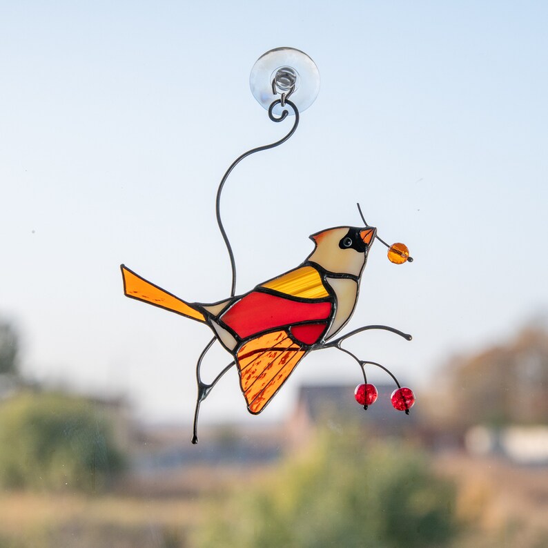 Cardinal Stained Glass Window Hangings Memorial Gift Stained Etsy