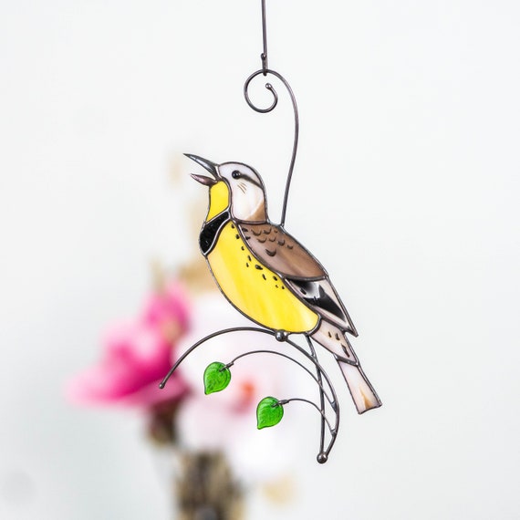 Western meadowlark stained glass suncatcher House warming gifts new home Bird stained glass window hangings Great grandma gift