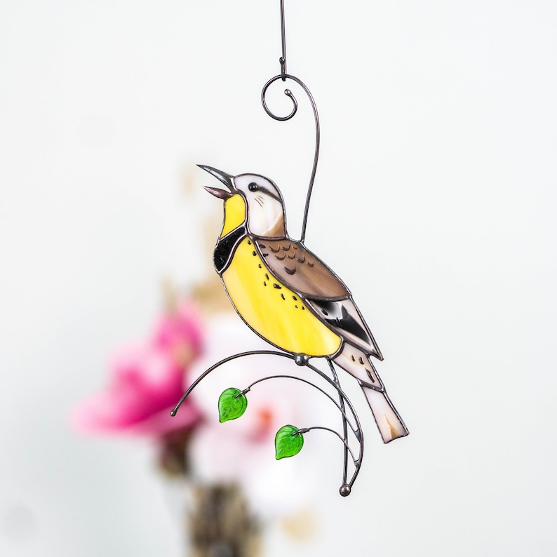 Western meadowlark stained glass suncatcher